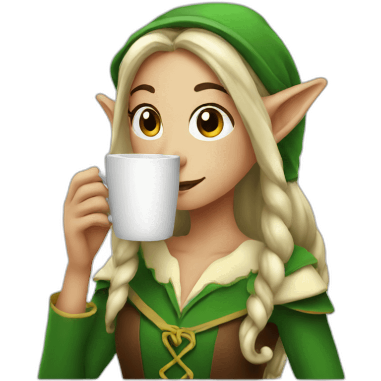 elf girl drinking coffee emoji