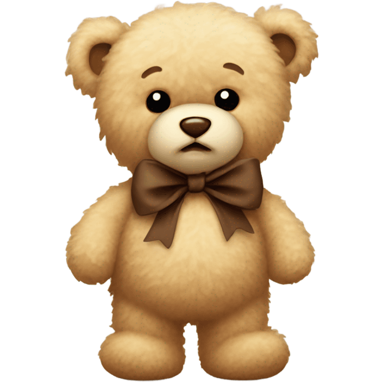 beige fluffy cute teddy bear with brown bow🧸 emoji