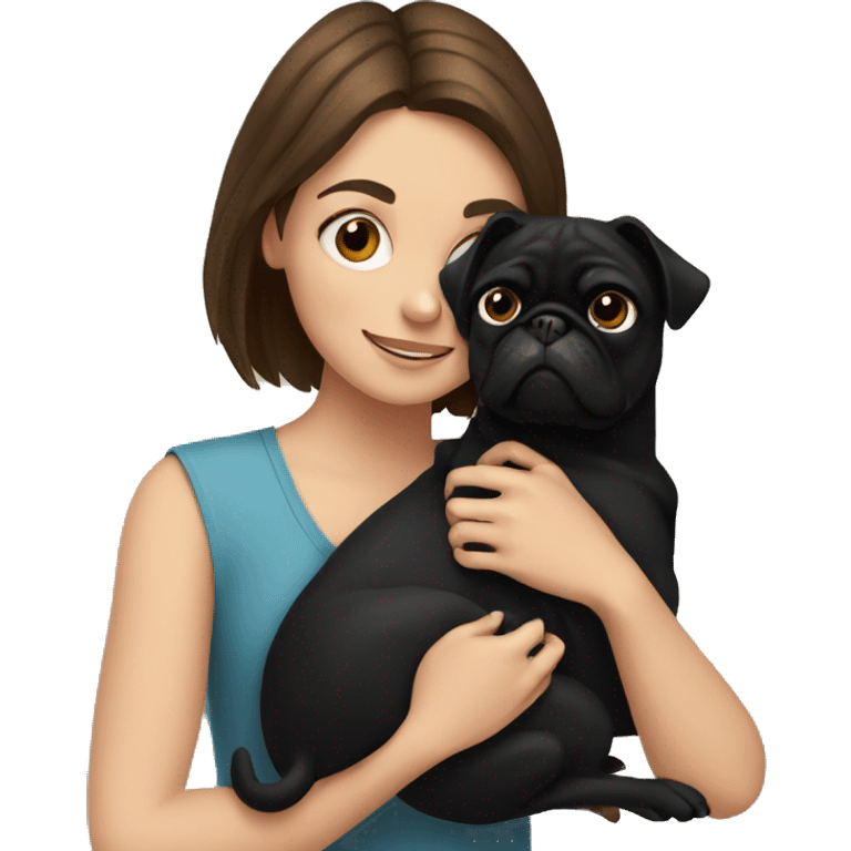 A girl with brown hair hugging a black pug dog emoji