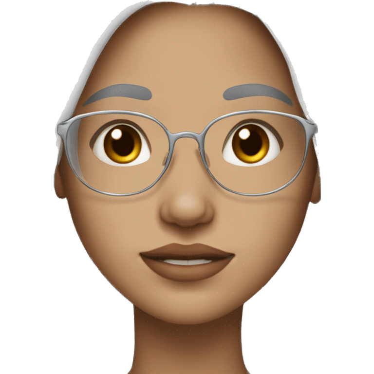 young woman with long silver hair, silver glasses, pale skin, brown eyes, to moles on chin, freckles, pale emoji