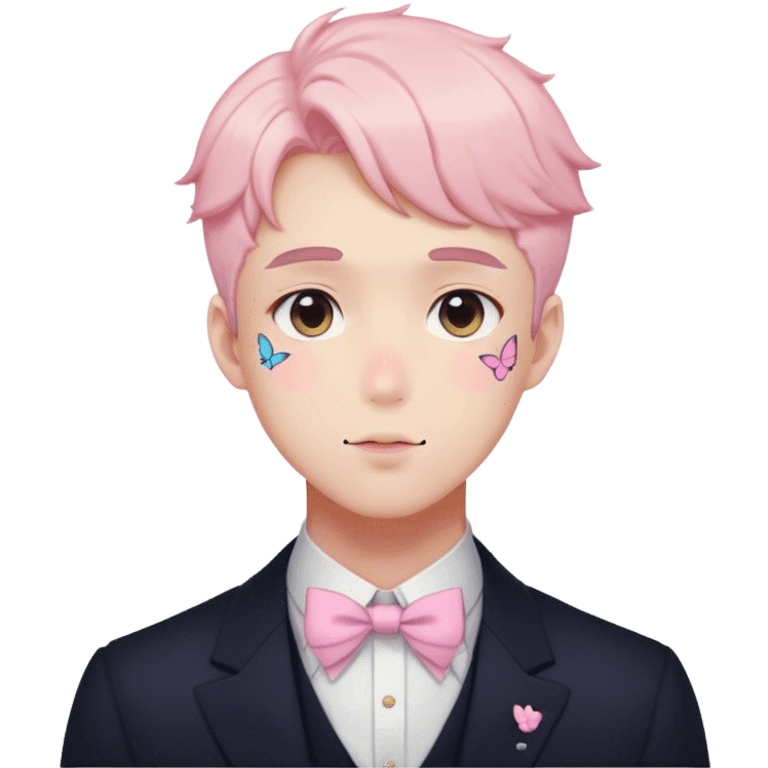 Gorgeous pastel anime style gentleman with blushing face and butterflies aesthetic trending style emoji