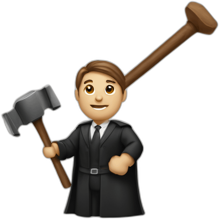 male judge holding a small woodden hammer emoji