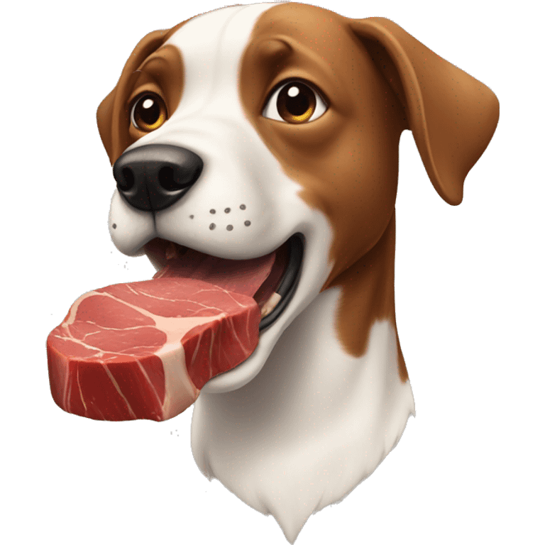 A dog eating a steak  emoji