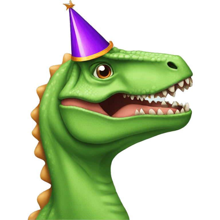 Dinosaur with a party hat emoji