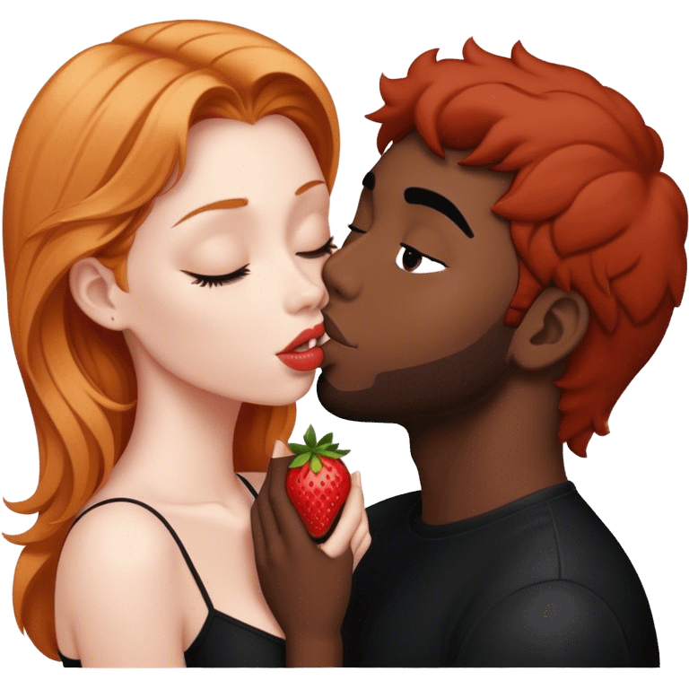 Strawberry blonde kissing black hair guy  emoji