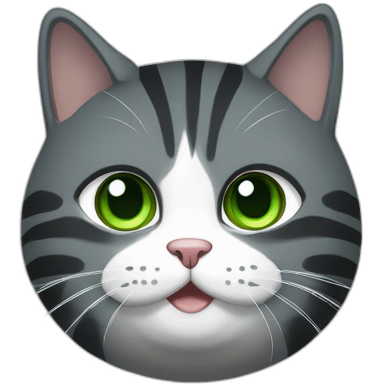 Chubby Striped dark grey female cat with Green eyes and white chest emoji