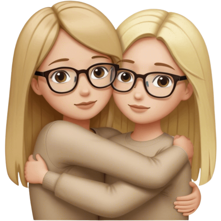 Girl with short straight brown hair hugging a girl with long blonde hair. Both wears eyeglasses emoji