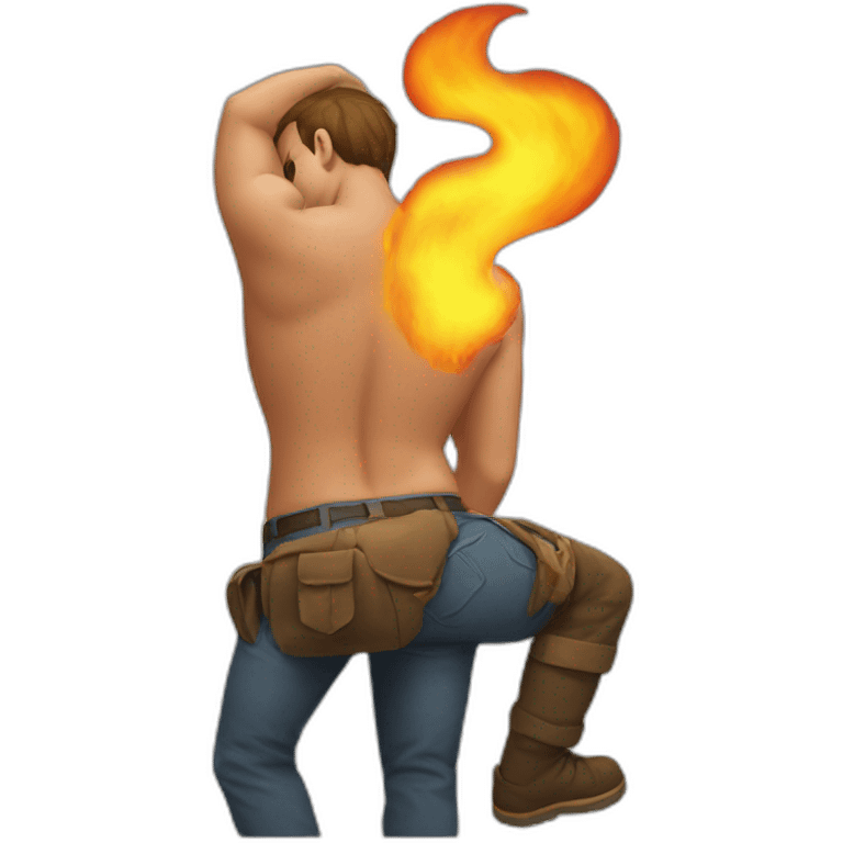 man with butt hurt fire from booty emoji