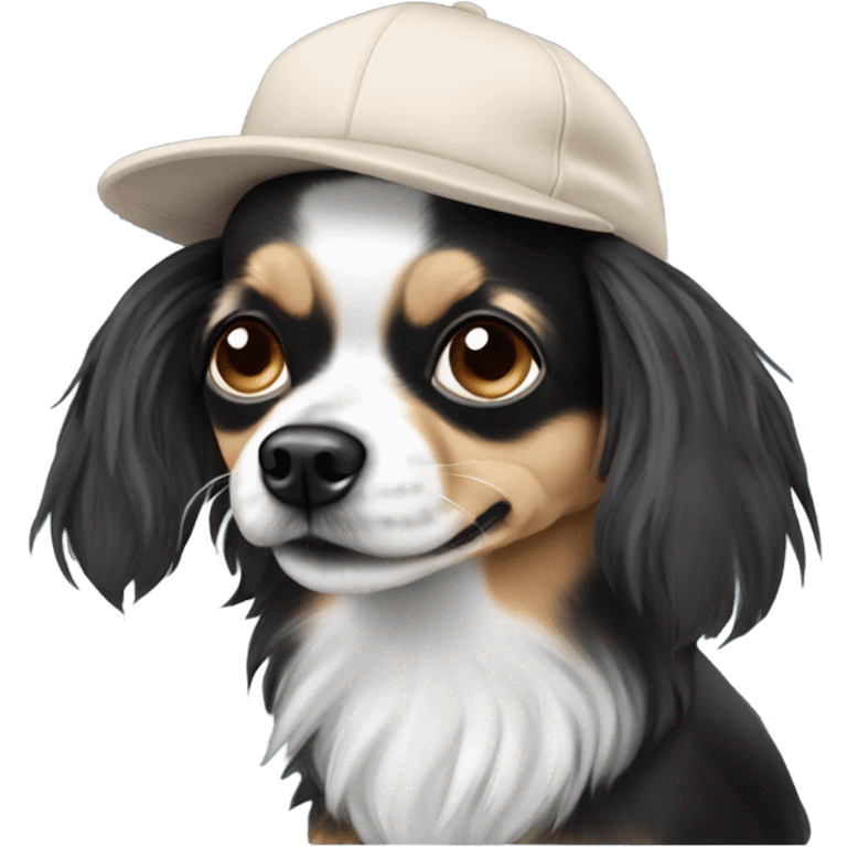 Old man with ‘blue eyes’ goatee beard ball cap  and black long haired chihuahua emoji