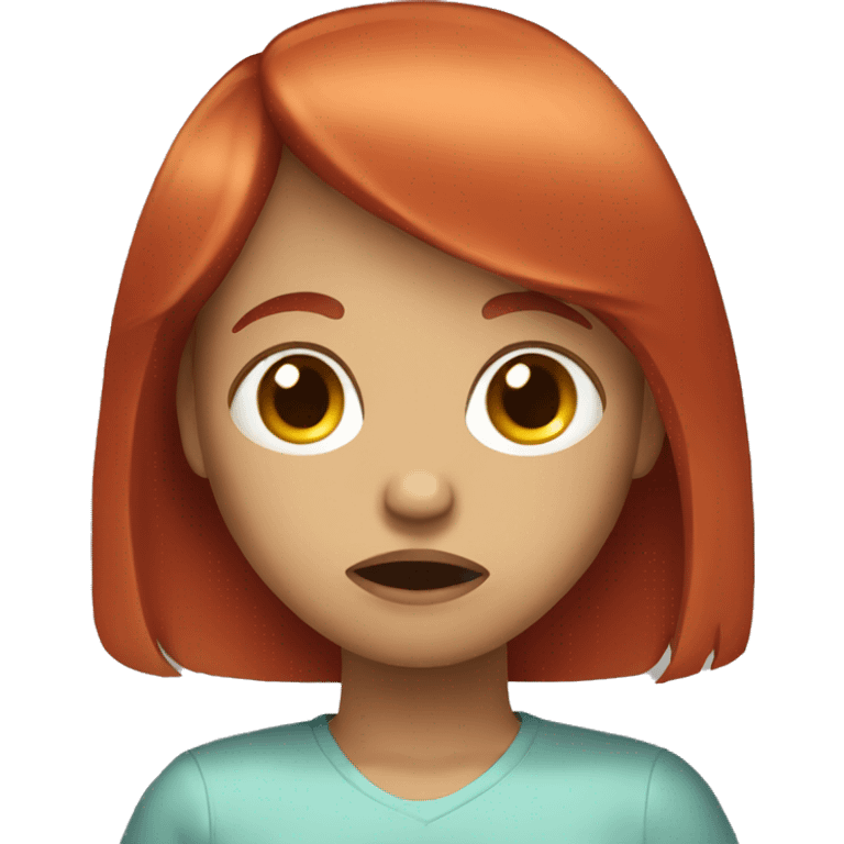 girl with red hair and bangs texting on the phone while crying emoji