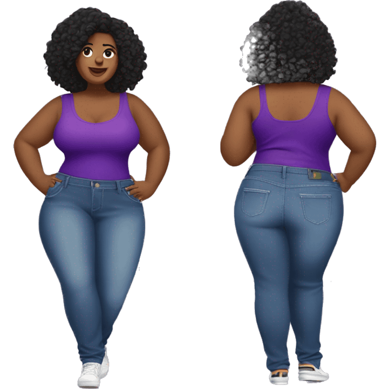 Plus size seductive woman jeans and purple top emoji