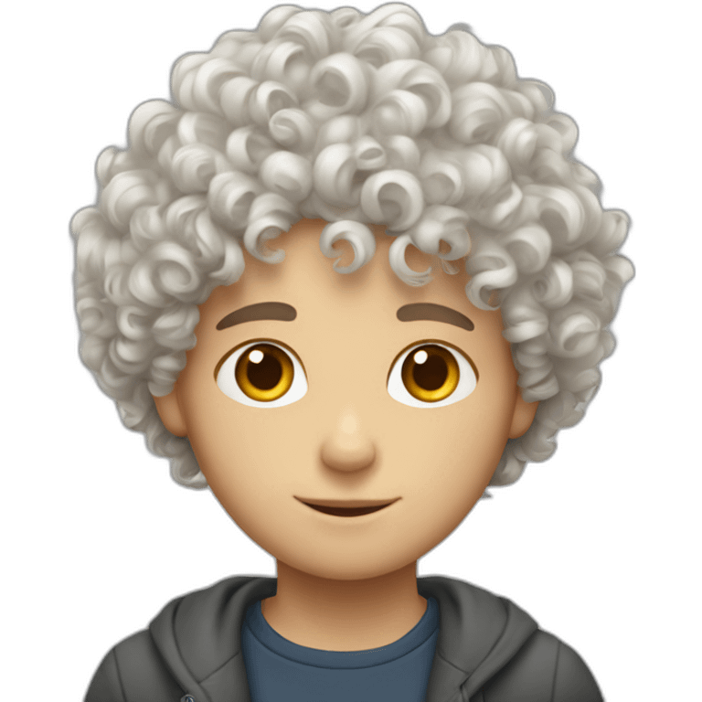 curly hair european boy with cat emoji