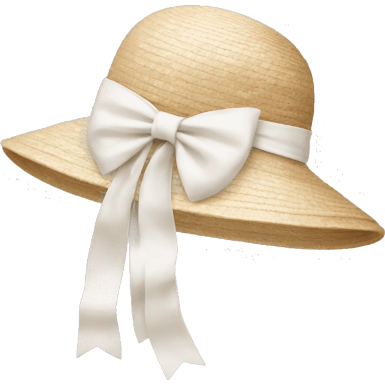 Women’s beige sun hat with white bow emoji