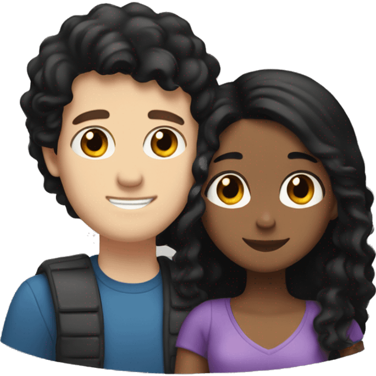 white guy with black hair and brown girl with black hair hugging emoji