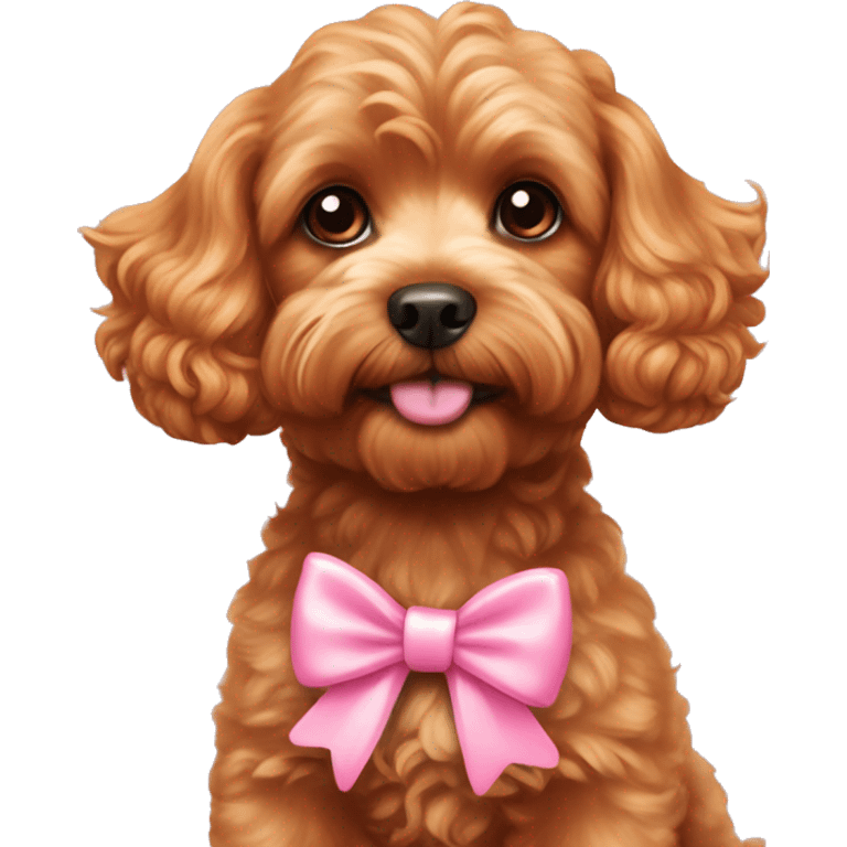 Ginger cavapoo with a pink bow on it  emoji