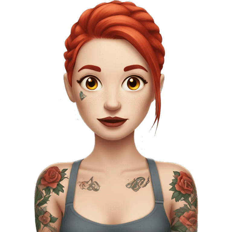 Beautiful girl with white skin, long red hair and arms tattoos emoji