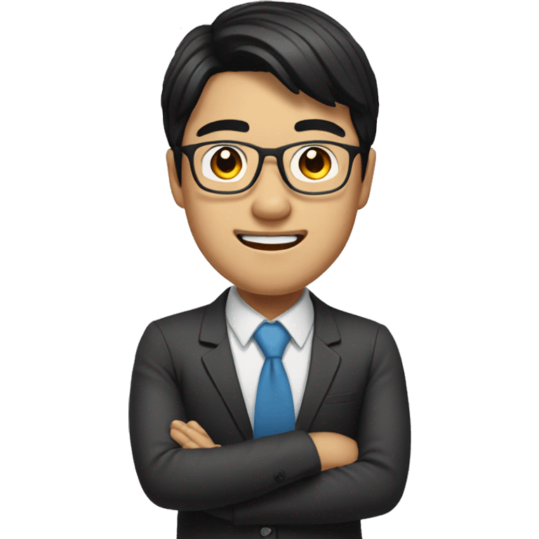 Asian man with black hair, glasses and braces  emoji