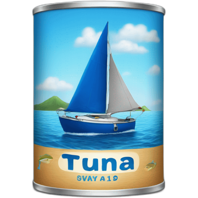 Realistic can of tuna showing a blue sailing boat emoji