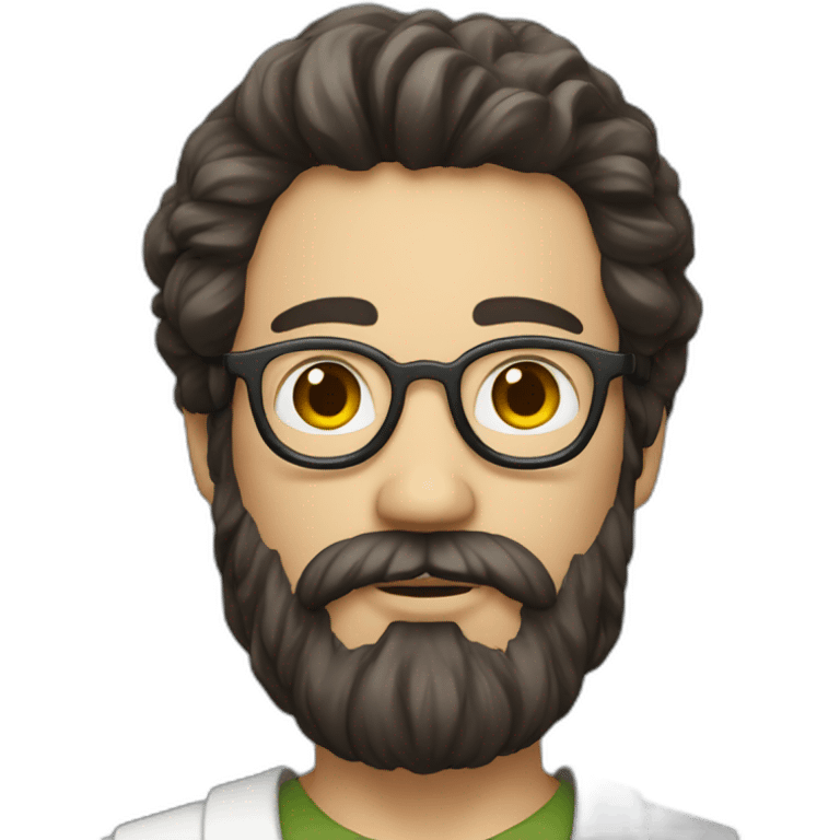 Man with long dark hair, beard, scientist and tree emoji