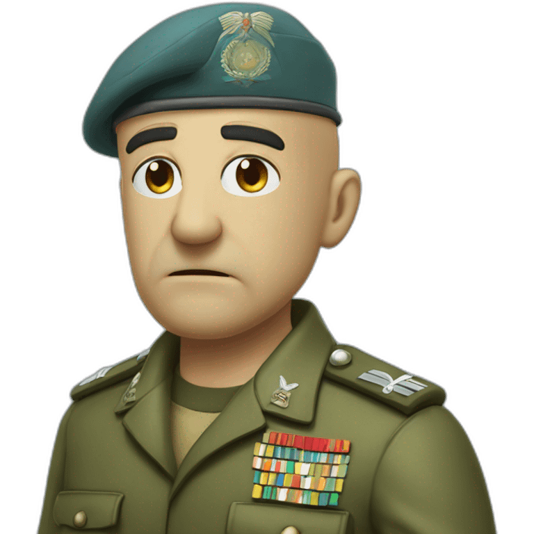 cyan beret bald angry 50 years old man no hair furious very angry frown with khaki idf uniform ultra furious emoji