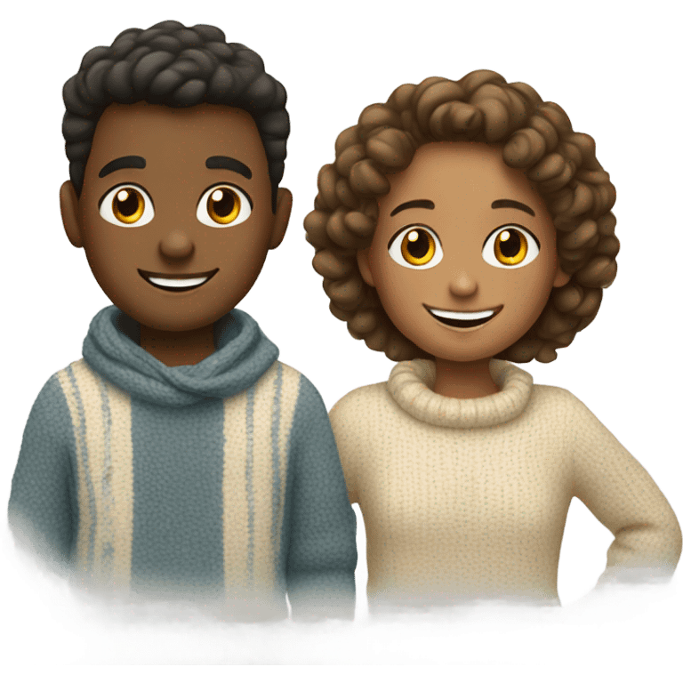 smiling girl and boy outdoors with matching sweater  emoji