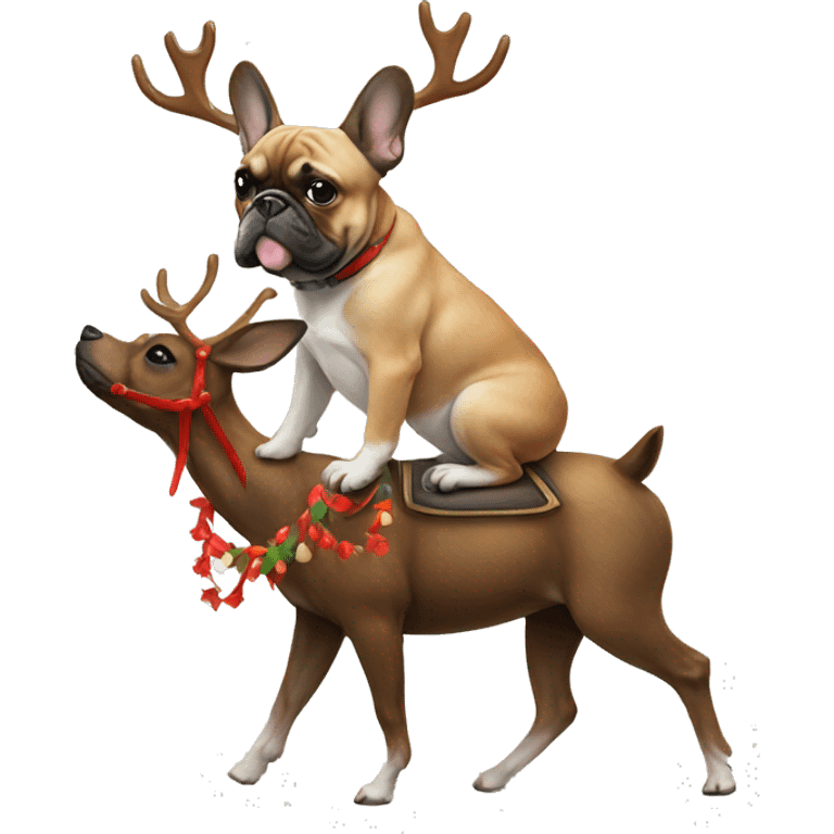 French bulldog riding a reindeer  emoji