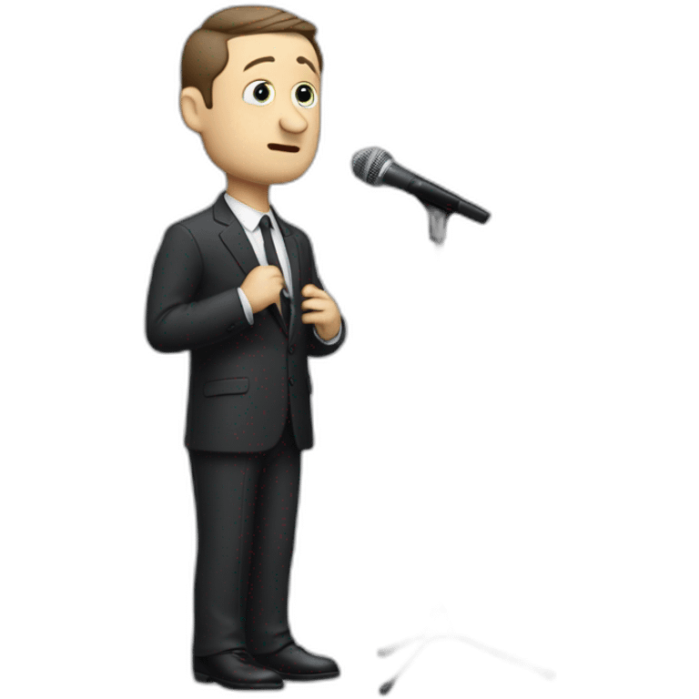 tim robinson in suit sad singing into microphone stand (full body, ios17, sad) emoji