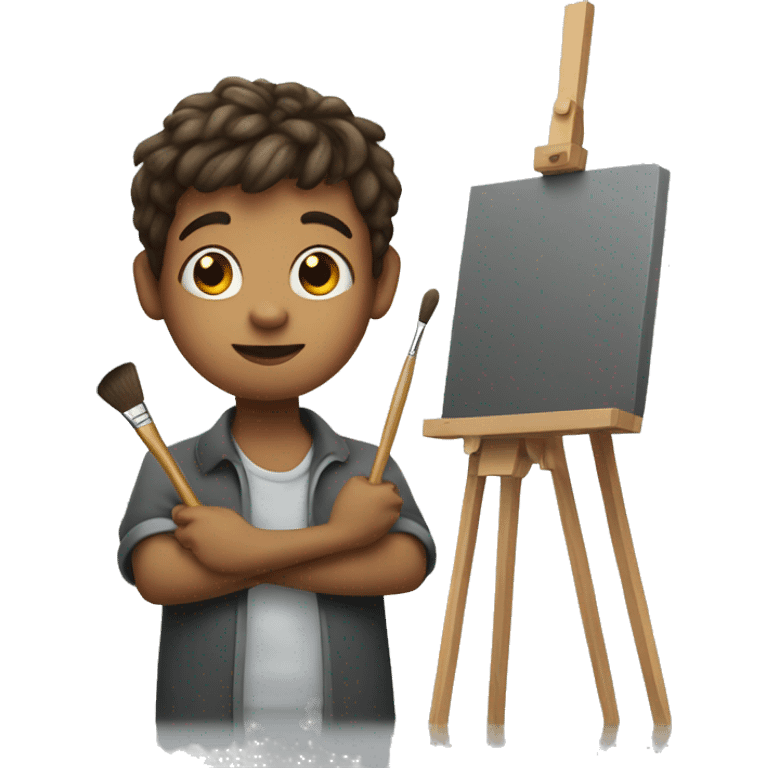 boy holds little brush, an easel emoji