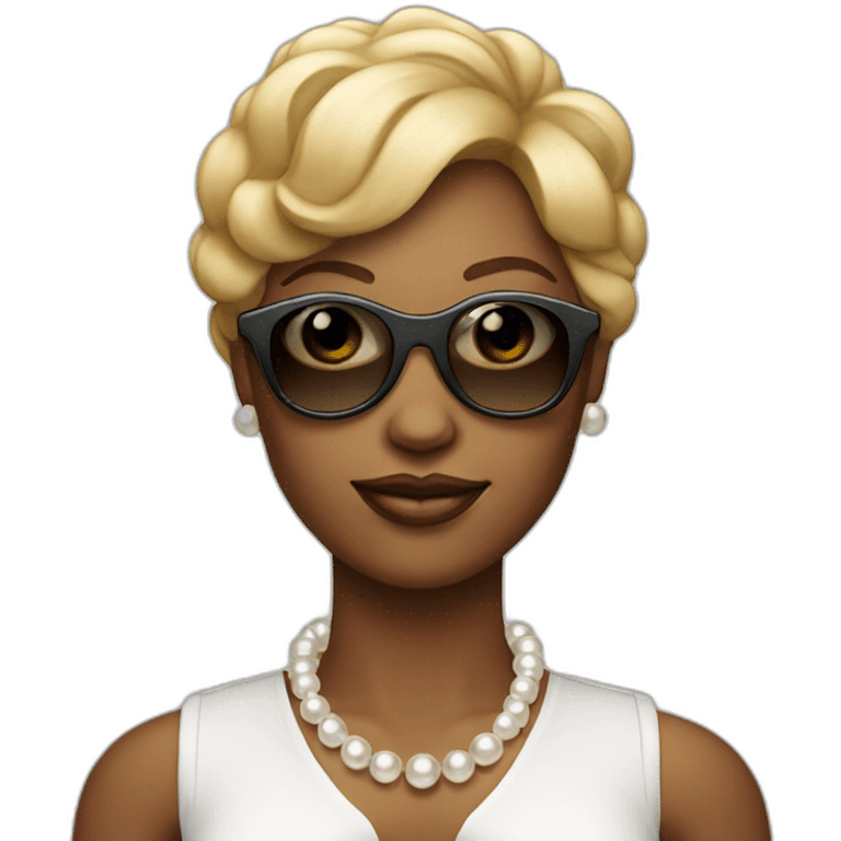 colored woman with blonde short hair and sun glasses with a pearl necklace on emoji