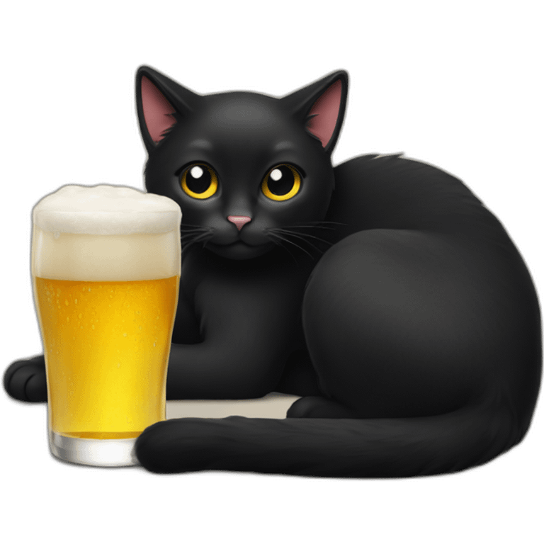 black cat drinking beer emoji