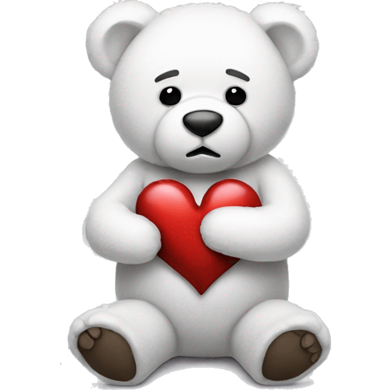 White teddy bear holding a broken heart emoji