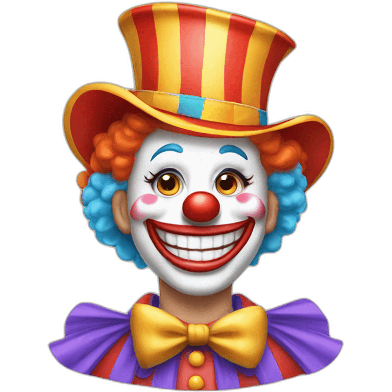 Create a friendly clown face with soft, glowing makeup, set in a joyful circus tent, emphasizing fun and laughter without being intimidating emoji