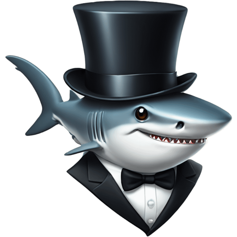 Shark with a top hat and tuxedo and a monocle emoji