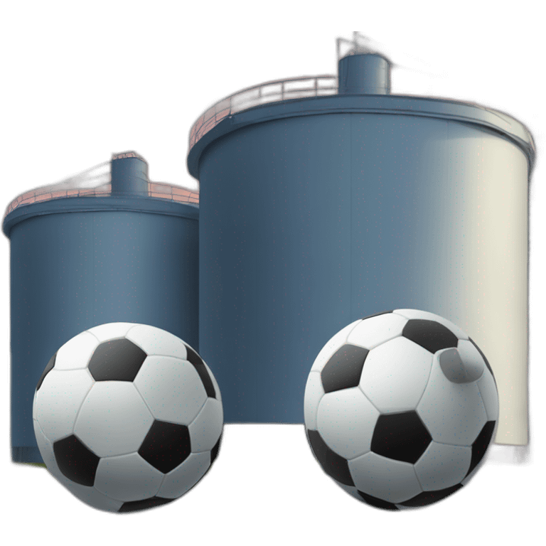 two-soccer-balls-in-front-of-one-silo-tower-in-the-centre emoji