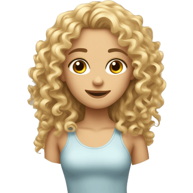 blonde curly girl at the side her friend brune emoji