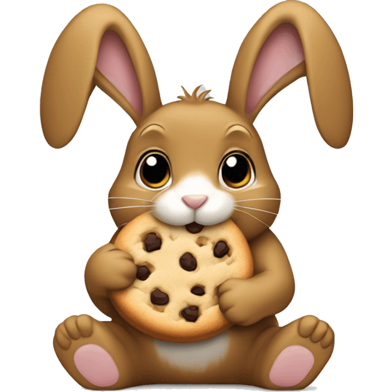 Light brown rabbit holding cookie in paws with ears down emoji