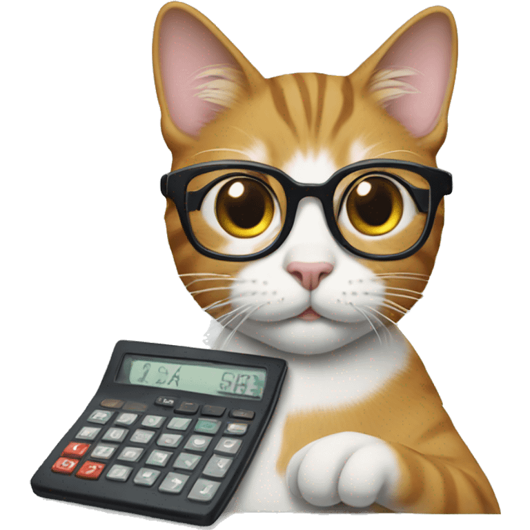 Cat wearing glasses using a calculator emoji