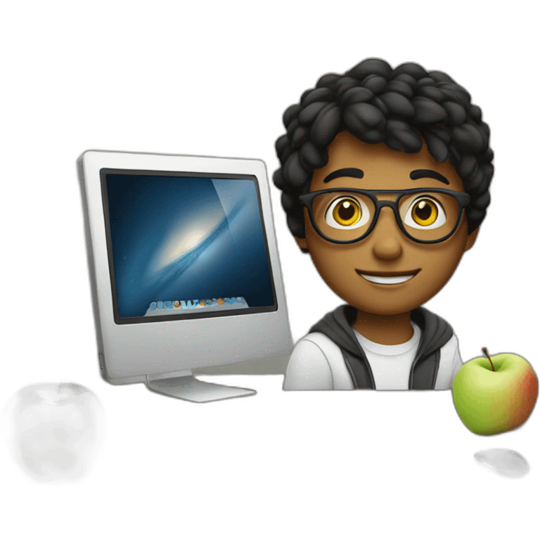 Teen Computer Nerd with apple laptop in front emoji