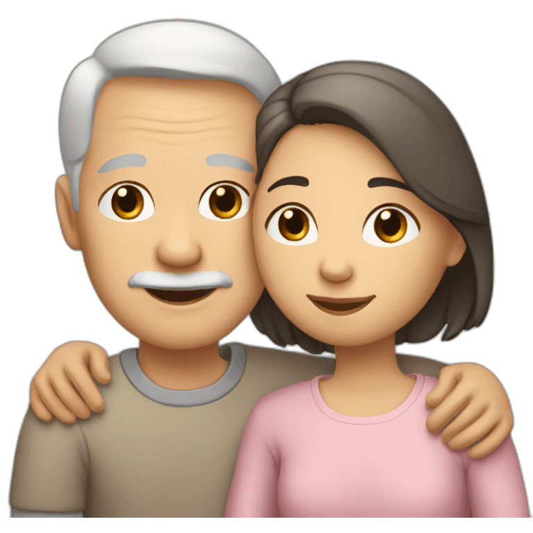 A girl hugs her two elderly parents (light skin color, dark hair) emoji