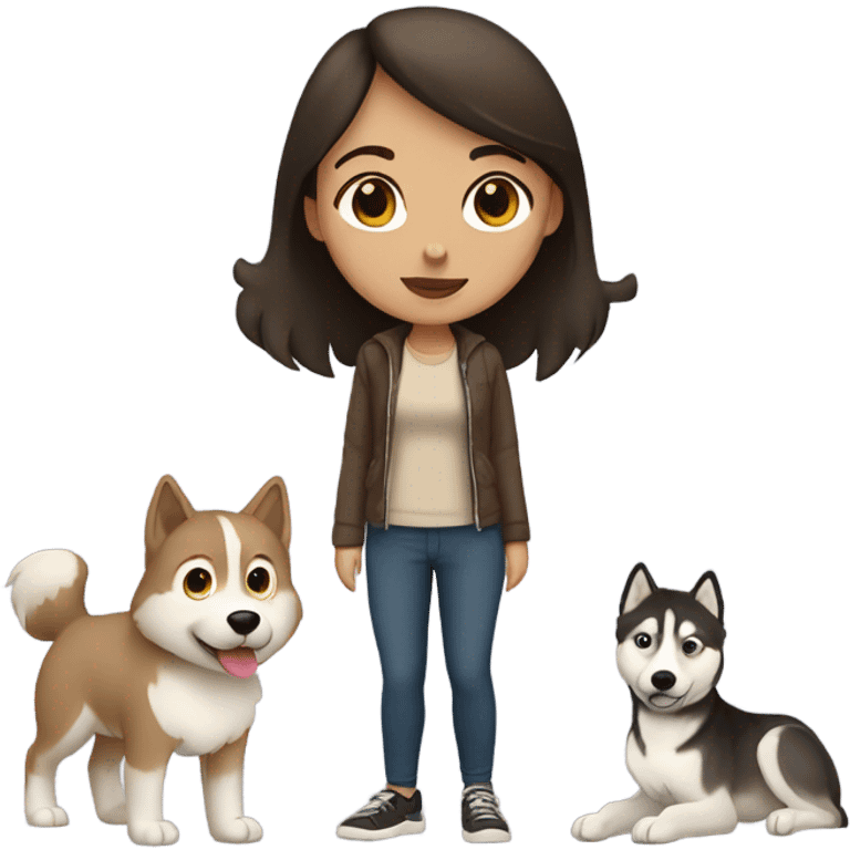 A brunette girl next to a beige  Husky emoji