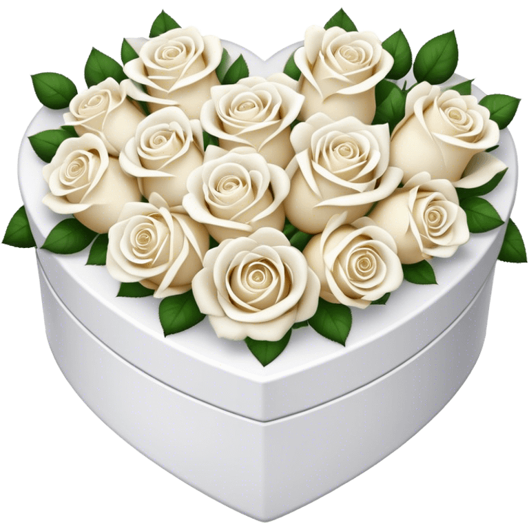 White Roses in a white heart shaped box  emoji