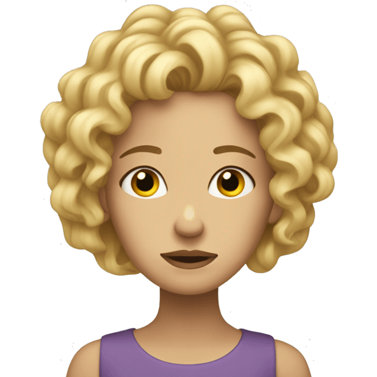 a sad women with curly blonde hair who don’t know what to do emoji