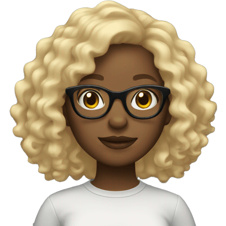 Black girl with blonde curly hair and glasses emoji