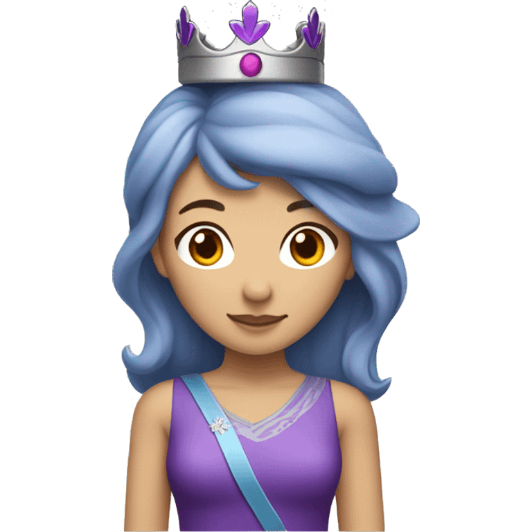 Canadian-vietnamese-chinese female with purple and blue hair with a purple dress and a grey crown emoji