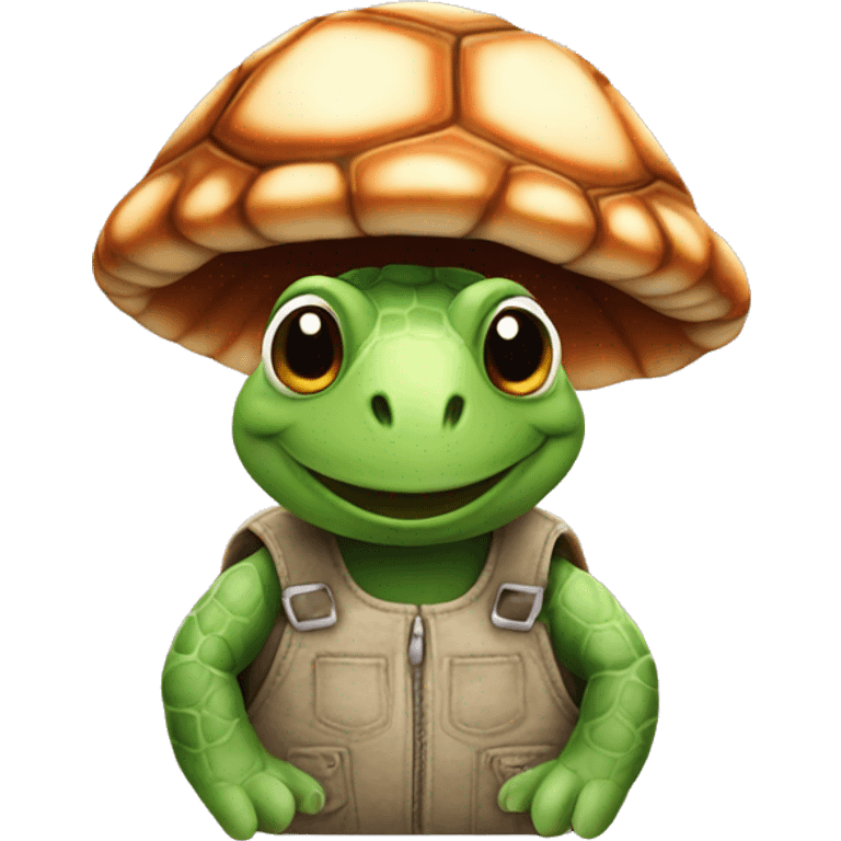 turtle wearing overalls and mushroom hat emoji