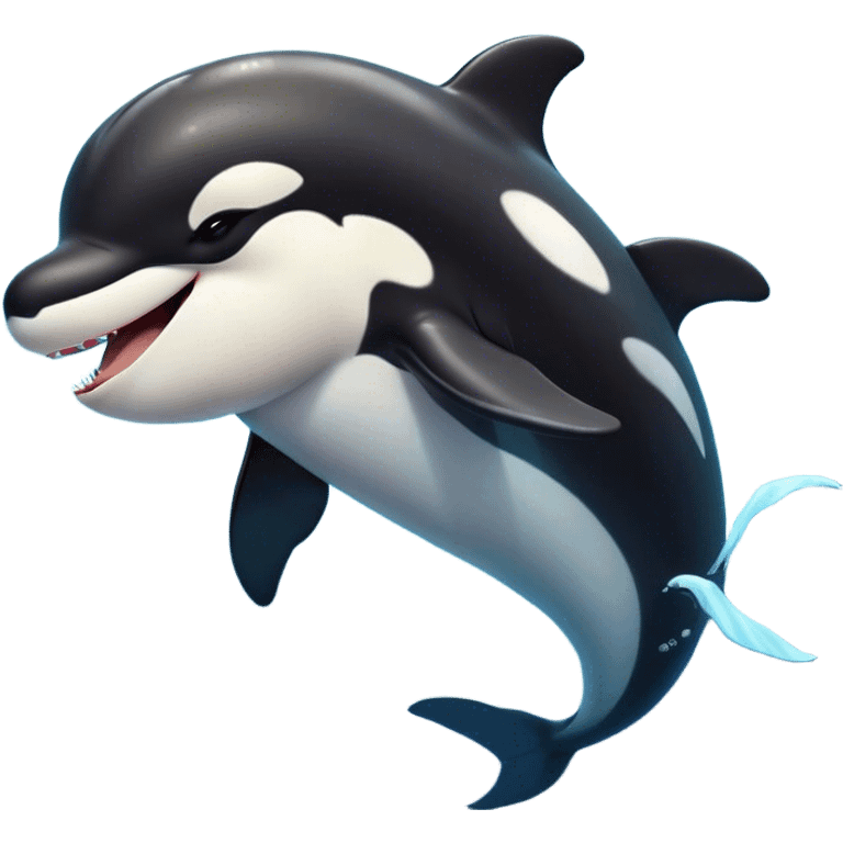 Cinematic Cute Yawning orca Portrait Emoji, Head tilted slightly with a dramatic, wide-open yawn, showcasing a sleek black-and-white body with gently relaxed fins and sleepy, half-closed eyes, Simplified yet irresistibly adorable features, highly detailed, glowing with a soft, cozy marine glow, high shine, relaxed yet expressive, stylized with a dash of whimsical deep-sea charm, soft glowing outline, capturing the essence of a drowsy yet affectionate orca that appears ready to stretch out in the waves for a nap! emoji