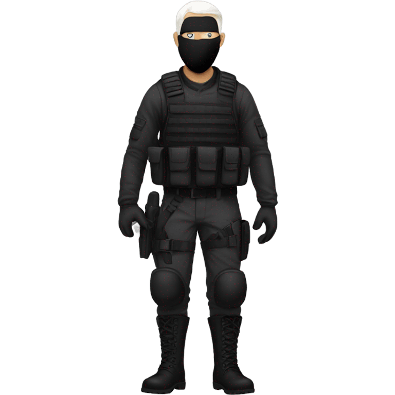 male, tall, white skin, black mask, tactical gear, combat boots emoji