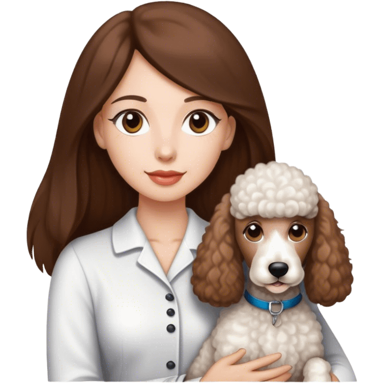 Long straight brown hair brown eyes beautiful women and white standard poodle you're holding emoji