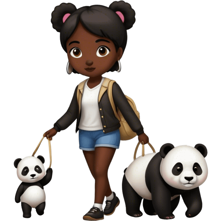 Dark girl walking a panda emoji