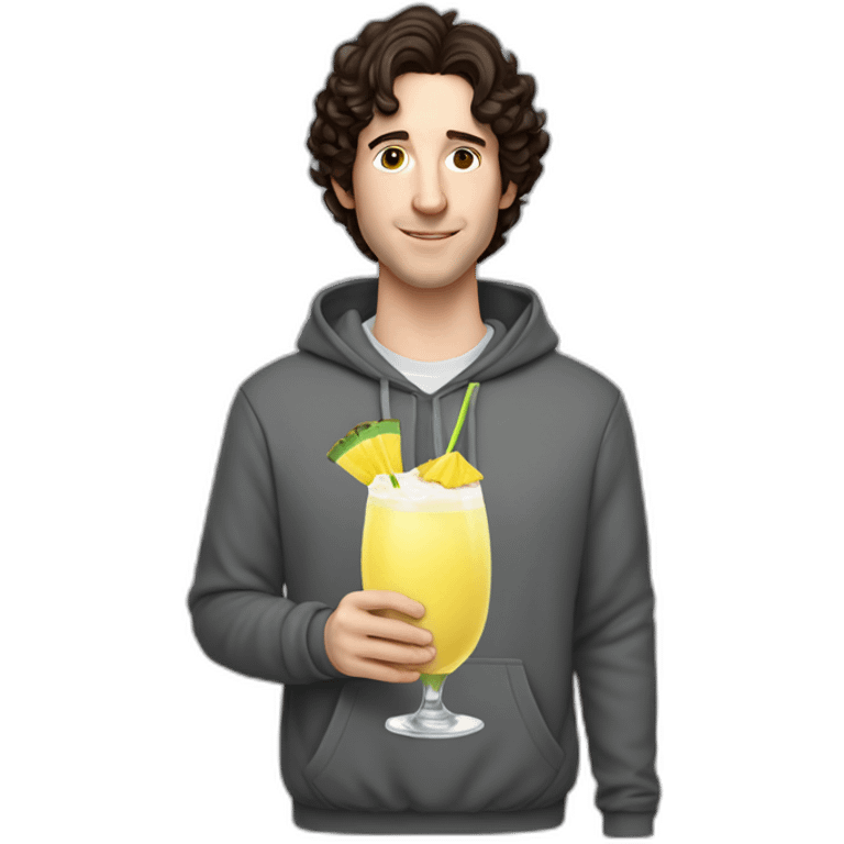 josh brener from silicon valley in hoodie holding Piña colada emoji